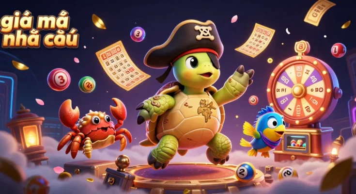 Reveal trusted gambling insights with "giải mã nhà cái" featuring a dynamic pirate-themed casino scene.