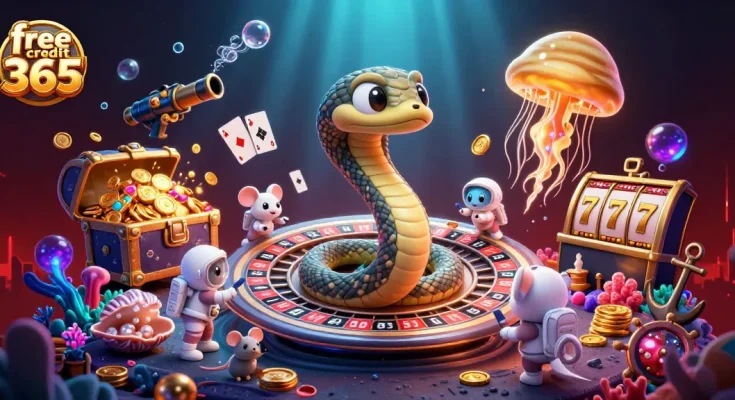 Experience winnings with free credit 365 at engaging casino games featuring vibrant characters.