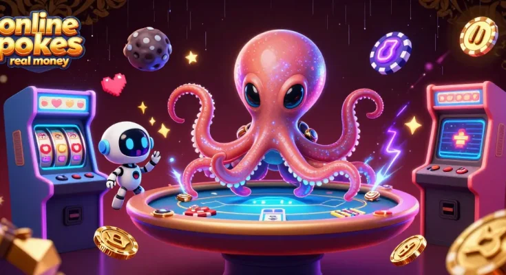 Spin exciting online pokies real money with animated alien octopus and colorful casino elements.