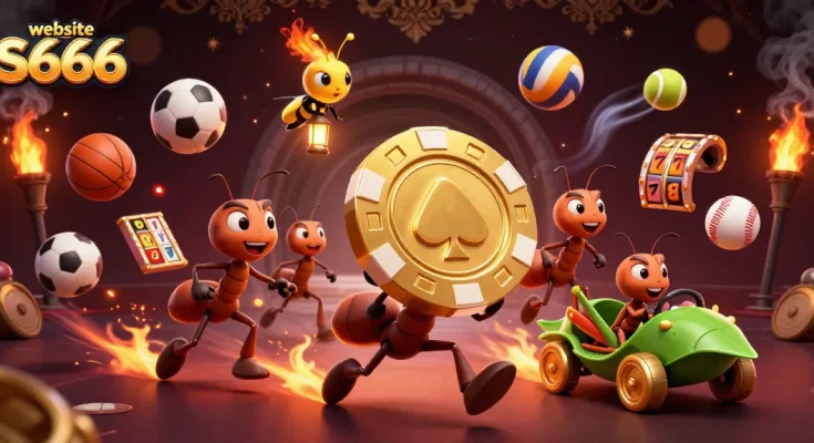Experience thrilling gameplay with website S666 as diverse gaming elements blend with vibrant visuals in a unique scene.