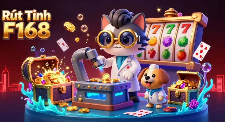 Engage with Rút Tiền F168's thrilling jackpot scene featuring vibrant slot reels and exciting casino elements.